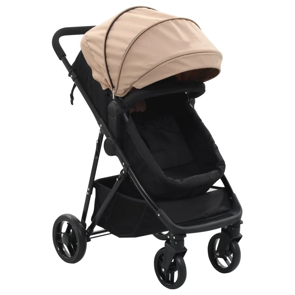 vidaXL Kinderwagen 2-in-1 staal taupe en zwart