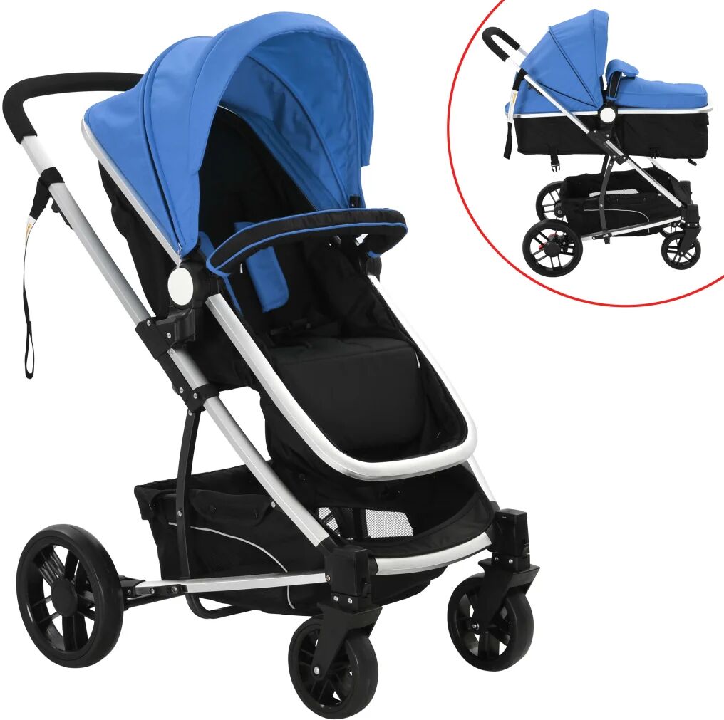 vidaXL Kinderwagen 2-in-1 aluminium blauw en zwart