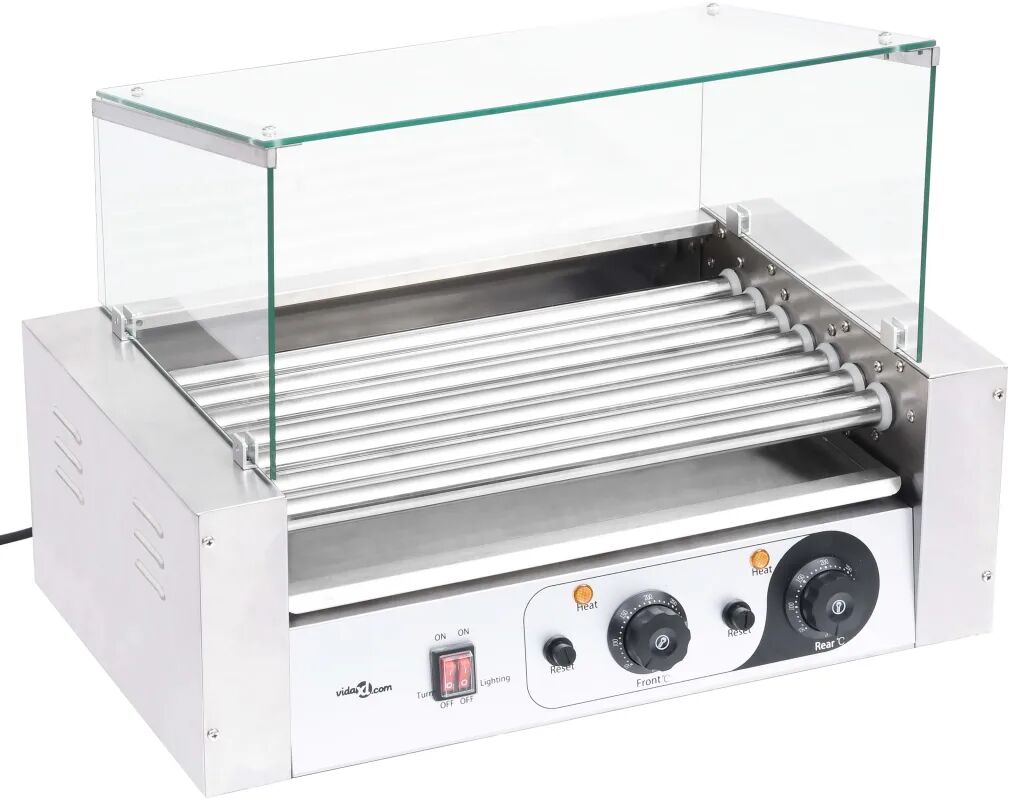 vidaXL Hotdog grill 7 rollers met glazen afdekking 1400 W