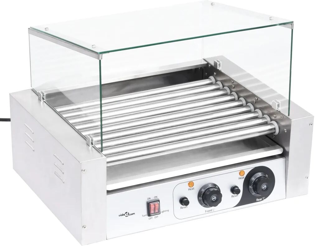 vidaXL Hotdog grill 9 rollers met glazen afdekking 1800 W