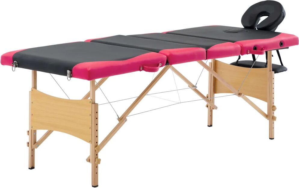 vidaXL Massagetafel inklapbaar 4 zones hout zwart en roze