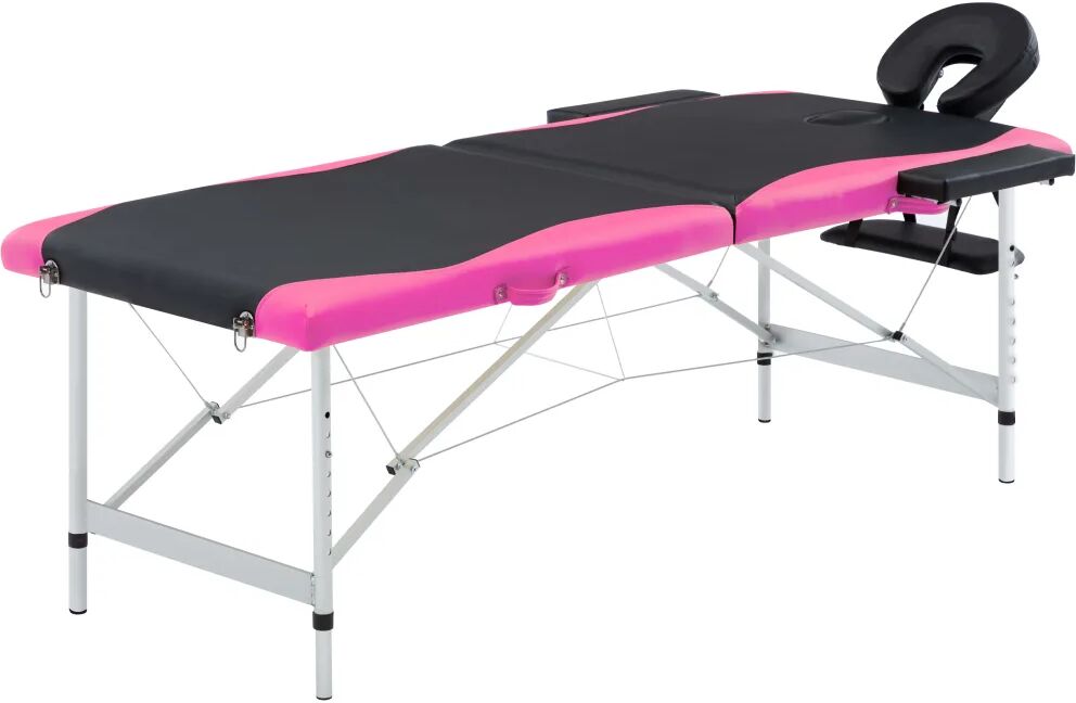 vidaXL Massagetafel inklapbaar 2 zones aluminium zwart en roze