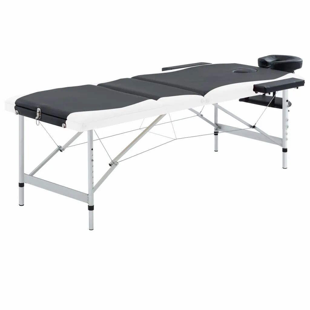 vidaXL Massagetafel inklapbaar 3 zones aluminium zwart en wit