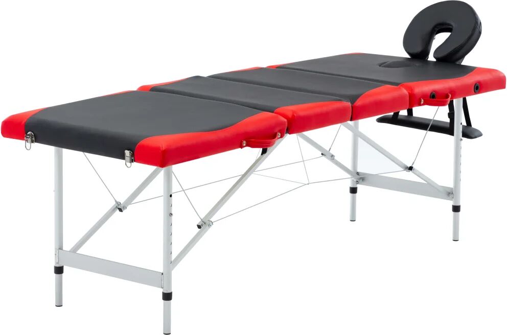 vidaXL Massagetafel inklapbaar 4 zones aluminium zwart en rood