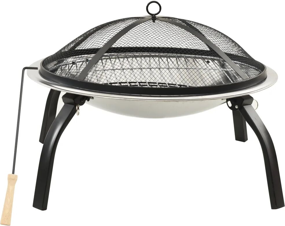 vidaXL Vuurplaats en barbecue 2-in-1 met pook 56x56x49 cm rvs