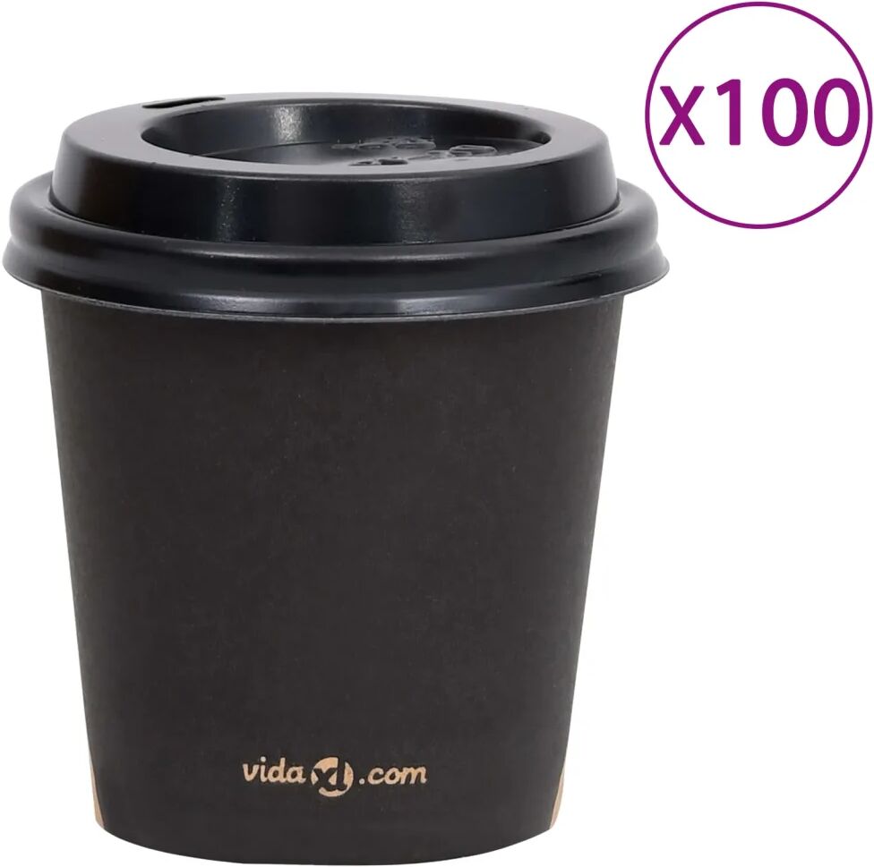 vidaXL 100 st Koffiebekers met deksels 120 ml papier zwart