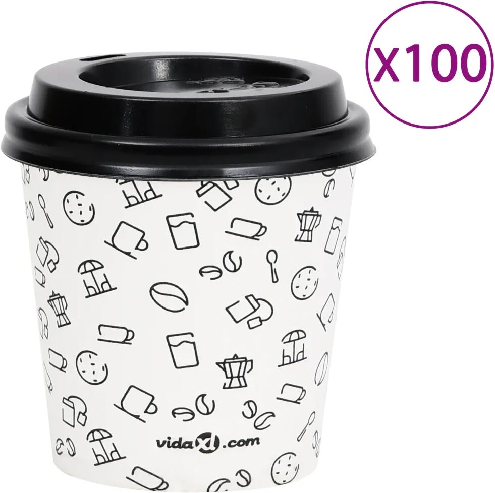 vidaXL 100 st Koffiebekers met deksels 120 ml papier wit en zwart