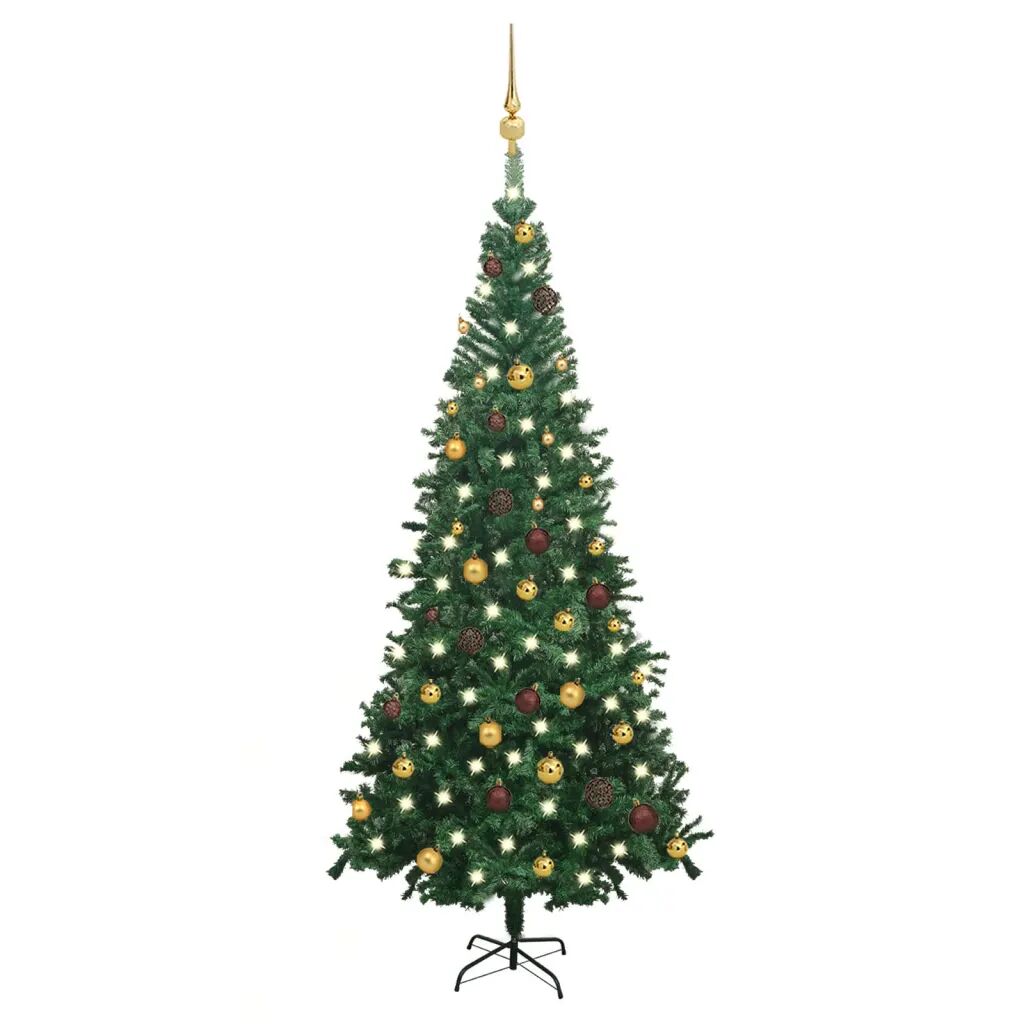 vidaXL Kunstkerstboom met LED's en kerstballen L 240 cm groen