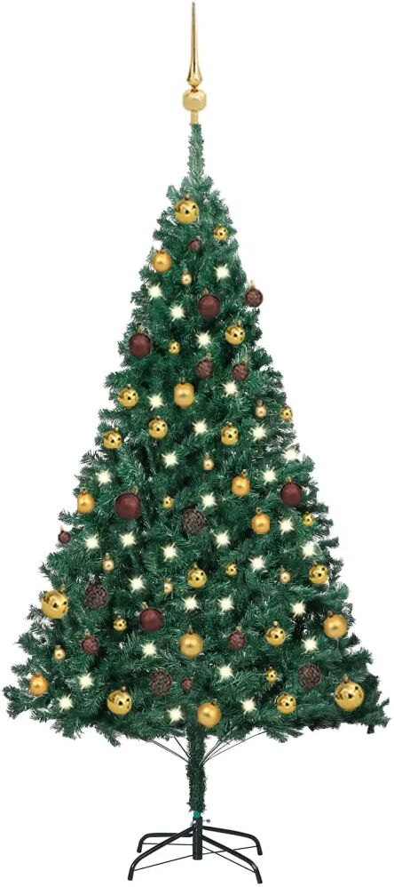 vidaXL Kunstkerstboom met LED's en kerstballen 150 cm PVC groen