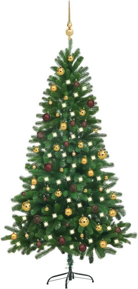 vidaXL Kunstkerstboom met LED's en kerstballen 180 cm groen