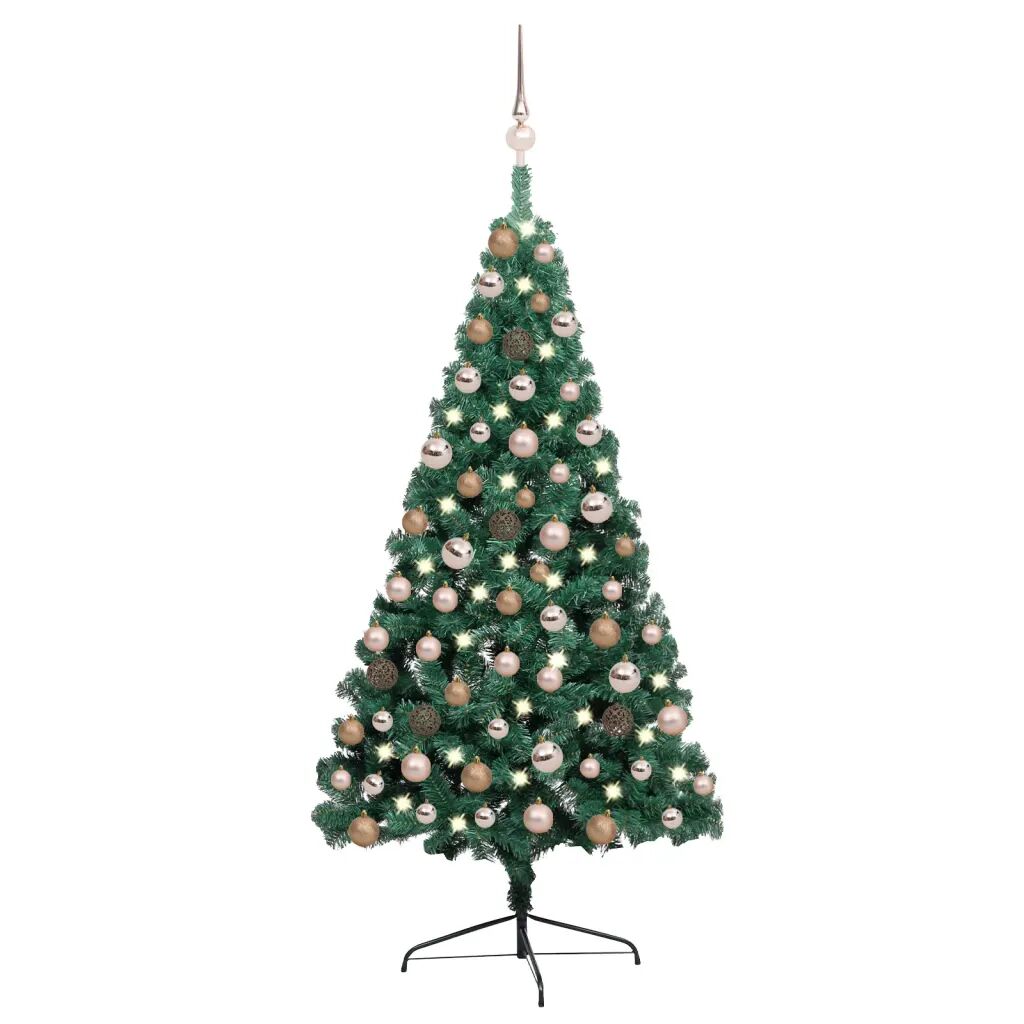 vidaXL Kunstkerstboom met LED's en kerstballen half 120 cm groen