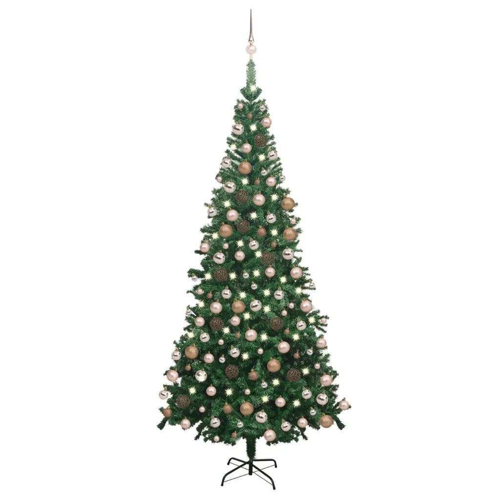 vidaXL Kunstkerstboom met LED's en kerstballen L 240 cm groen