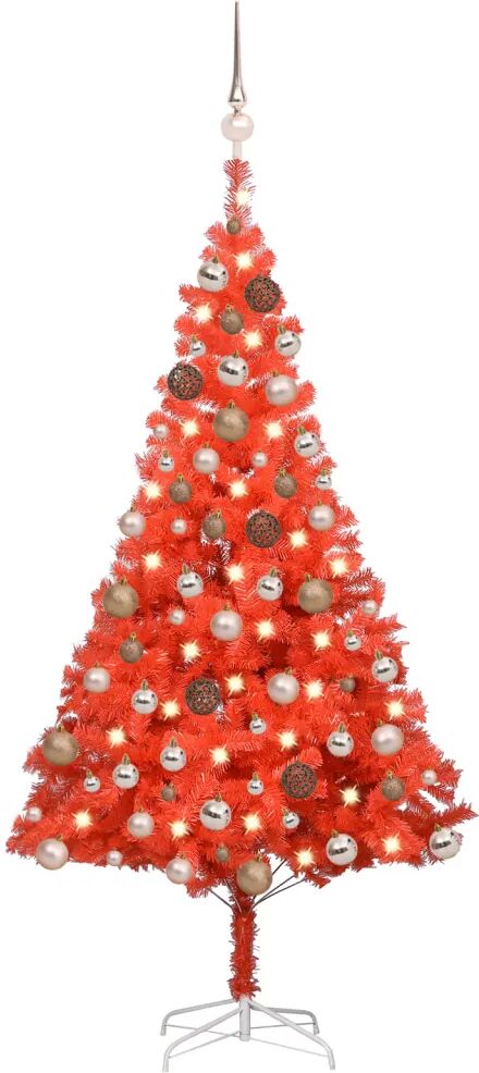 vidaXL Kunstkerstboom met LED's en kerstballen 180 cm PVC rood