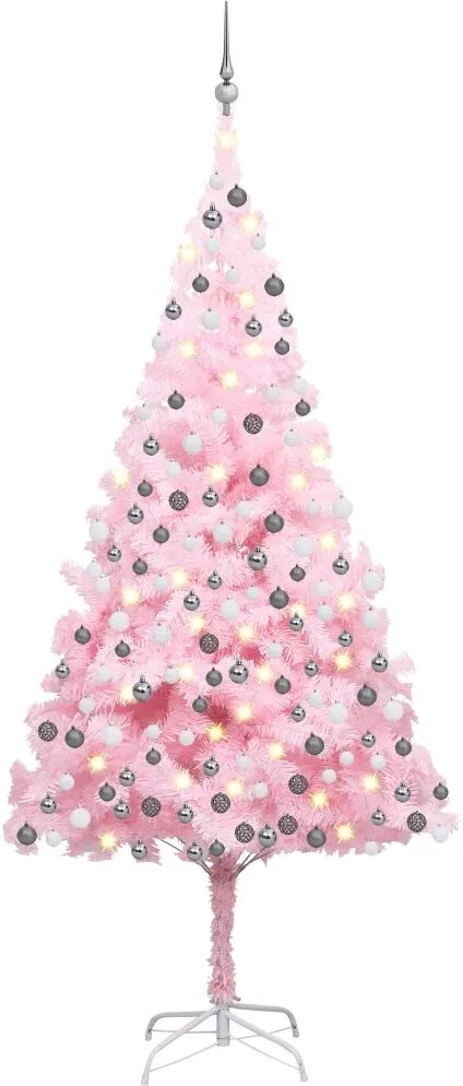 vidaXL Kunstkerstboom met LED's en kerstballen 210 cm PVC roze