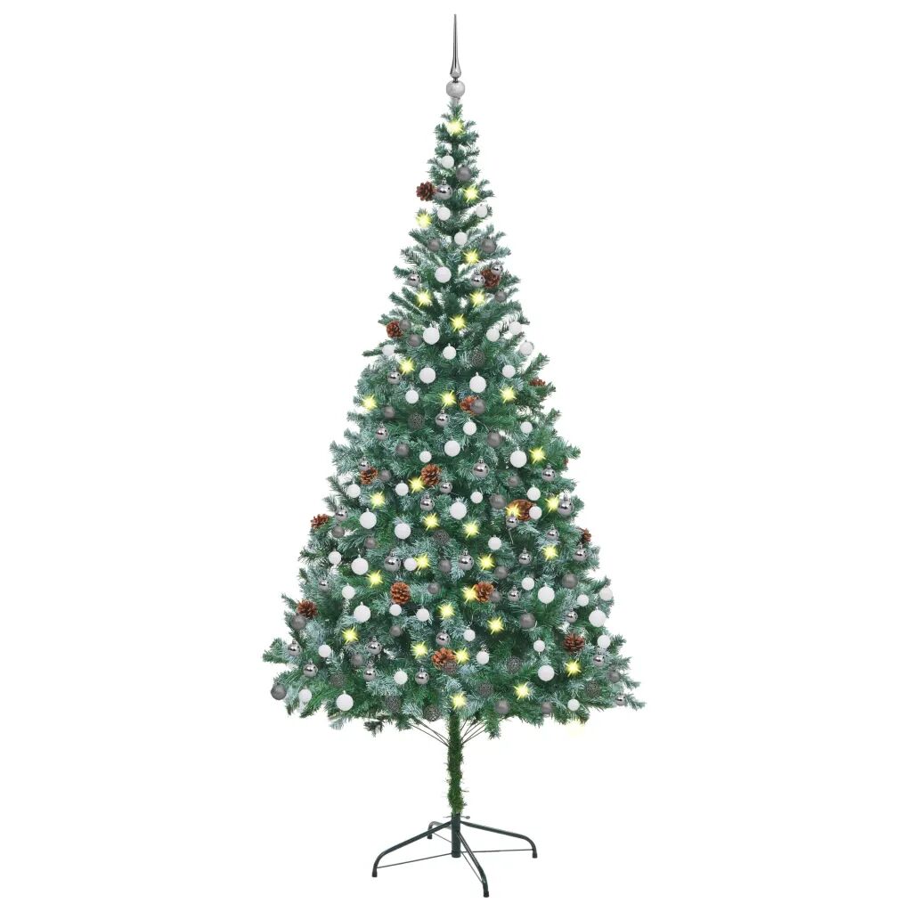 vidaXL Kunstkerstboom met LED's, kerstballen en dennenappels 210 cm