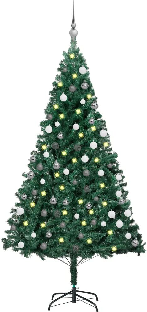 vidaXL Kunstkerstboom met LED's en kerstballen 120 cm PVC groen