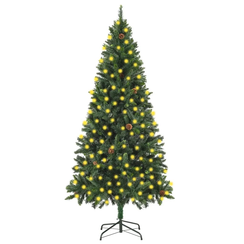 vidaXL Kunstkerstboom met LED's en dennenappels 210 cm groen