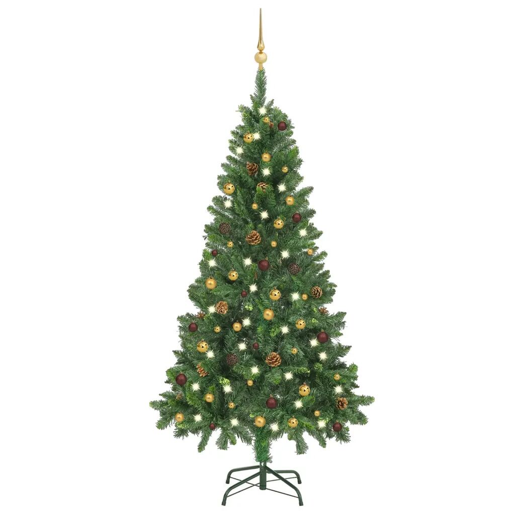 vidaXL Kunstkerstboom met LED's en kerstballen 150 cm groen