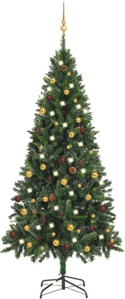 vidaXL Kunstkerstboom met LED's en kerstballen 180 cm groen