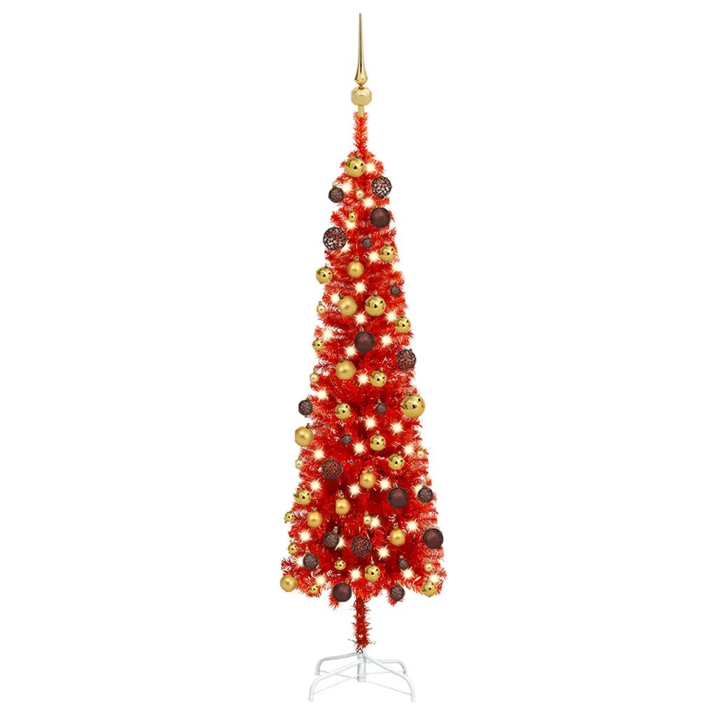 vidaXL Kerstboom met LED's en kerstballen smal 120 cm rood