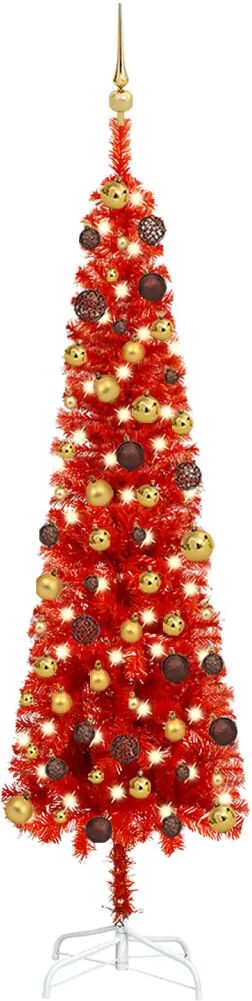 vidaXL Kerstboom met LED's en kerstballen smal 180 cm rood