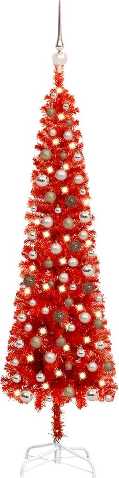 vidaXL Kerstboom met LED's en kerstballen smal 150 cm rood