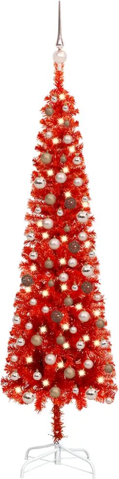 vidaXL Kerstboom met LED's en kerstballen smal 180 cm rood