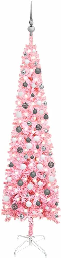 vidaXL Kerstboom met LED's en kerstballen smal 210 cm roze