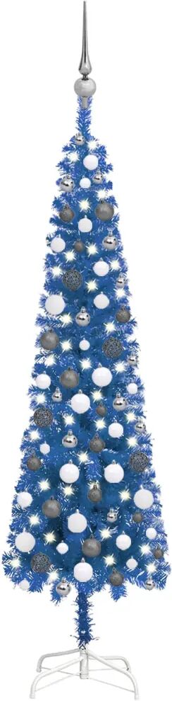 vidaXL Kerstboom met LED's en kerstballen smal 150 cm blauw