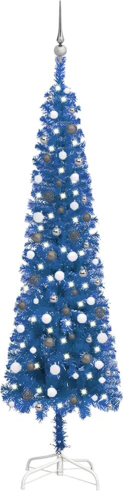 vidaXL Kerstboom met LED's en kerstballen smal 240 cm blauw