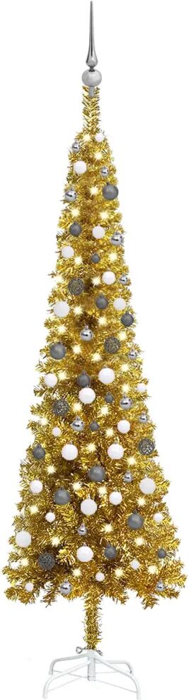 vidaXL Kerstboom met LED's en kerstballen smal 210 cm goudkleurig