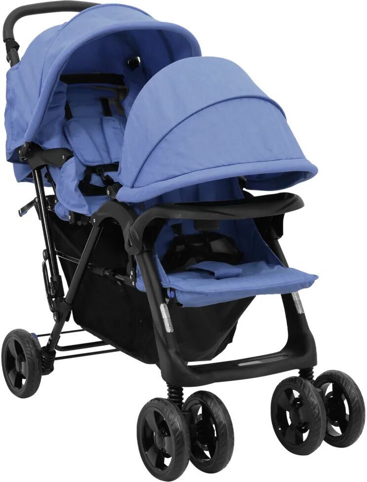 vidaXL Tweelingkinderwagen tandem staal marineblauw