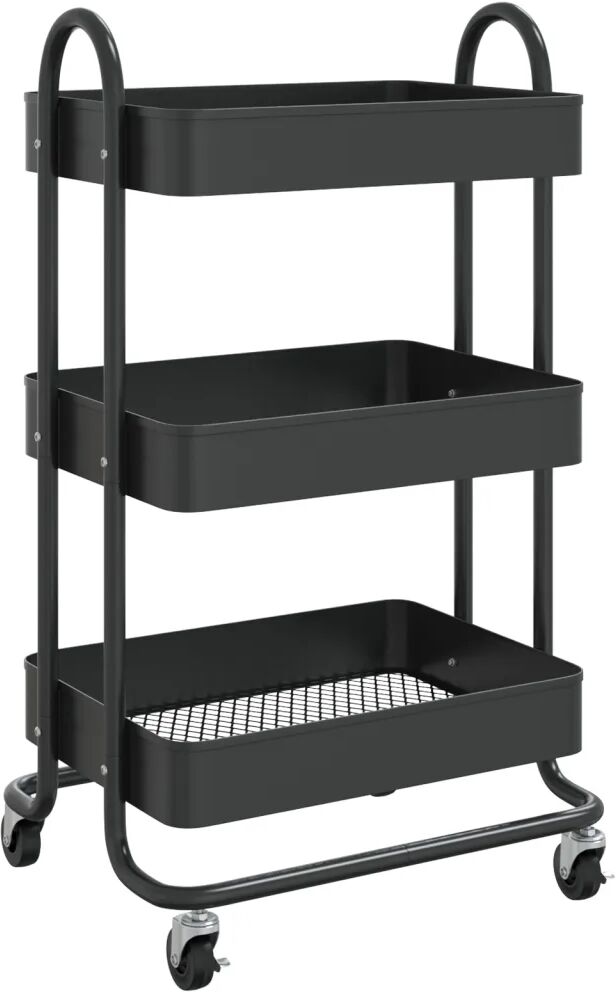 vidaXL Trolley 3-laags 43x34x79 cm staal zwart