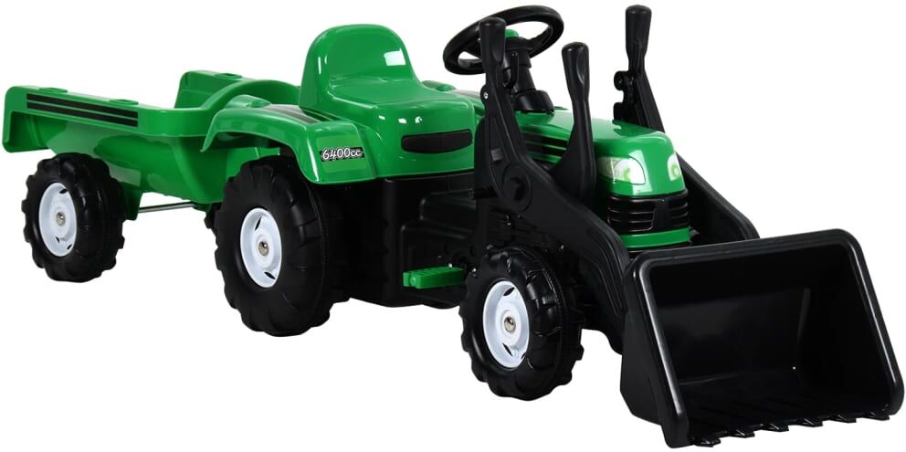 vidaXL Traptractor met aanhanger en graver groen en zwart