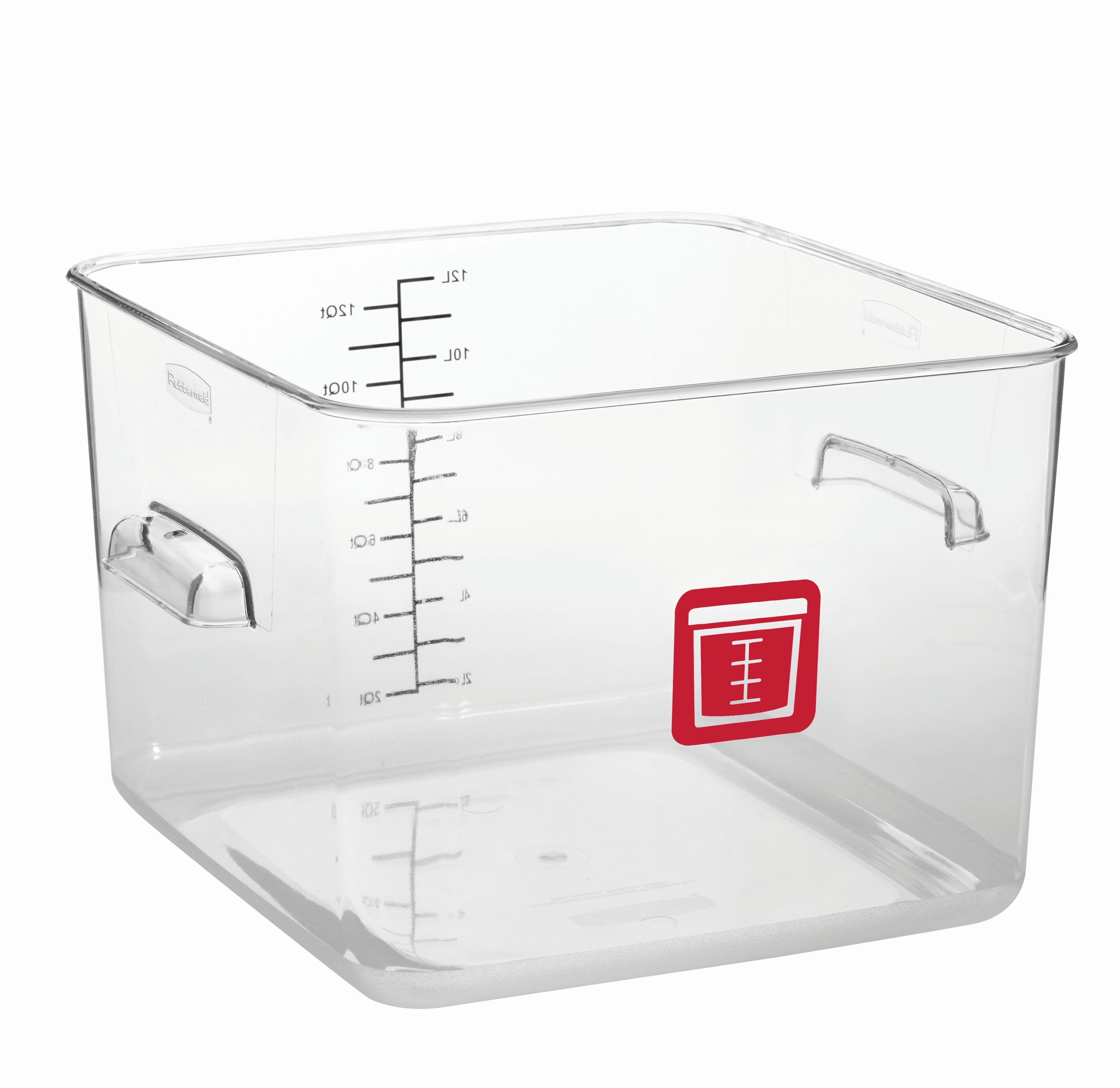 Rubbermaid Vierkante container 11,4 liter, Rubbermaid, model: VB 232264, 6 stuks per verpakking, transparant, rood