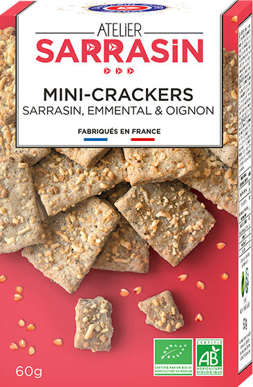 Atelier Sarrasin Mini Crackers Sarrasin Emmental et Oignon Bio 60g