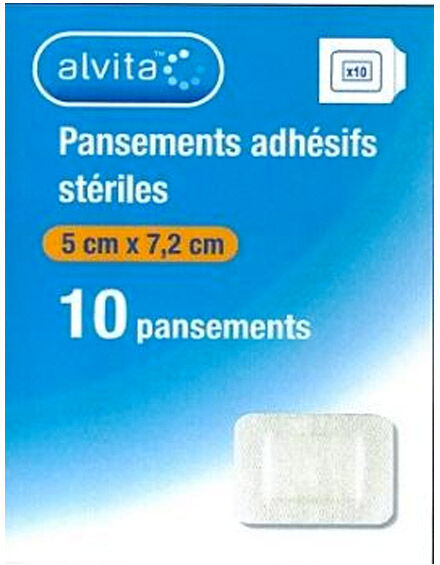 Alvita Pansement Adhésif Stérile avec Compresse Centrale 5 x 7,2cm 10 unités