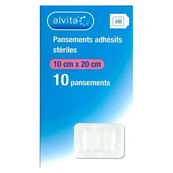 Alvita Pansement Adhésif Stérile avec Compresse Centrale 10 x 20cm 10 unités