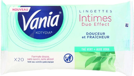 Vania Kotydia Lingettes Intimes Thé Vert Aloe Vera 20 lingettes