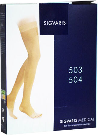 Sigvaris 503 Mixte Hémicollant Gauche Pied Ouvert Classe 3 Court Taille M Beige