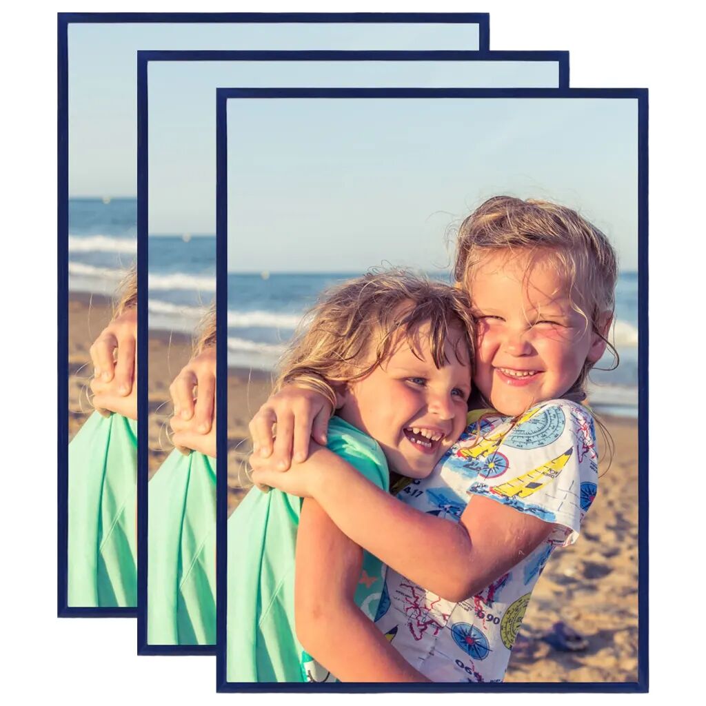 vidaXL Collage de cadres photo 3 pcs de mur table Bleu 18x24 cm MDF