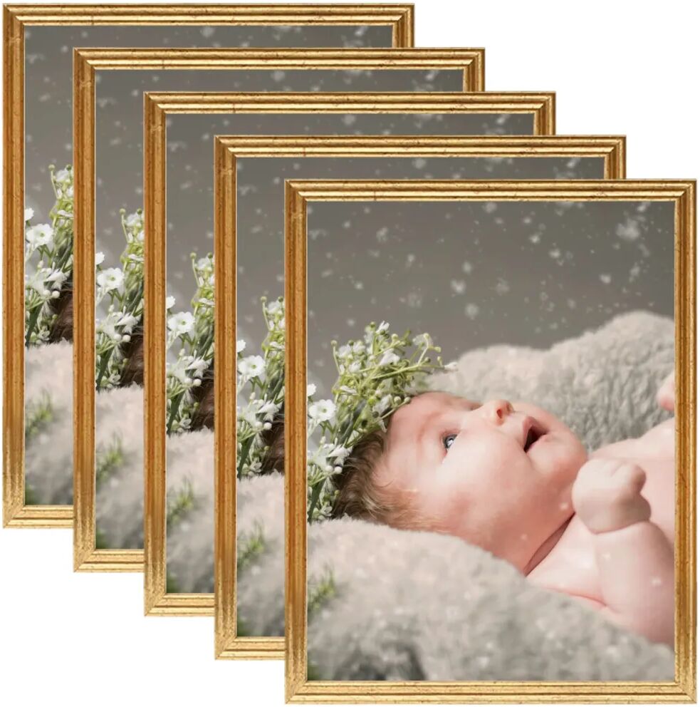 vidaXL Collage de cadres photo 5 pcs au mur table Doré 13x18 cm MDF