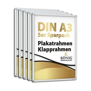 5 Plakatrahmen DIN A3   abgerundete Ecken   25mm Alu Profil, Silber    Bilderrahmen Klapprahmen Wechselrahmen Posterrahmen   5er Sparpack   Dreifke®