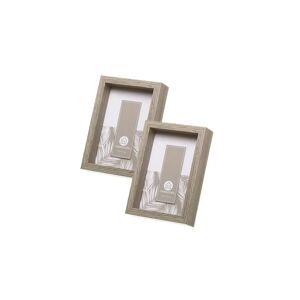 LOLAhome Set de 2 marcos de fotos cubo grises de madera con cristal para foto de 10x15 cm