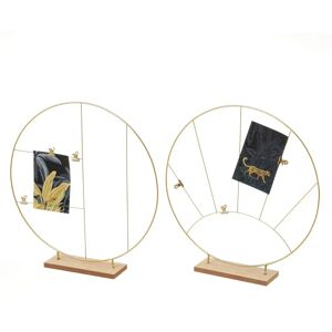 LOLAhome Set de 2 portafotos circulares dorados de madera y metal deØ 40x8x41 cm