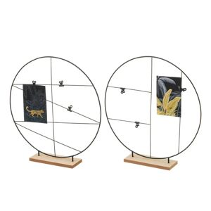 LOLAhome Set de 2 portafotos circulares negros de madera y metal de Ø 40x8x41 cm