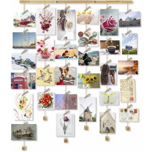 DEBUNS Memory Cadre Photo Mural Avec Corde Porte-Photos Avec 30 Petites Pinces Couleur de Bois Naturel Belle Décoration de la Maison Cadeau Mariage et - Publicité