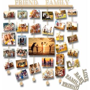 DEBUNS Uping Cadre Photo Pele Mele Porte Mural Support avec Photo Pince et 4 Lettres en Bois- Family Friend Love Baby - Publicité