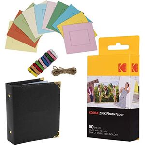 Kodak Papier Photo Premium Zink de 2x3 Pouces (50 Feuilles) + Cadres Photo colorés et carrés à accrocher + Album Photo (Compatible avec  Printomatic) - Publicité