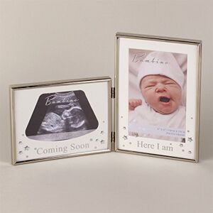 BAMBINO Double cadre plaqué argent pour échographie et photo avec inscriptions «Coming Soon» et «Here I am» - Publicité